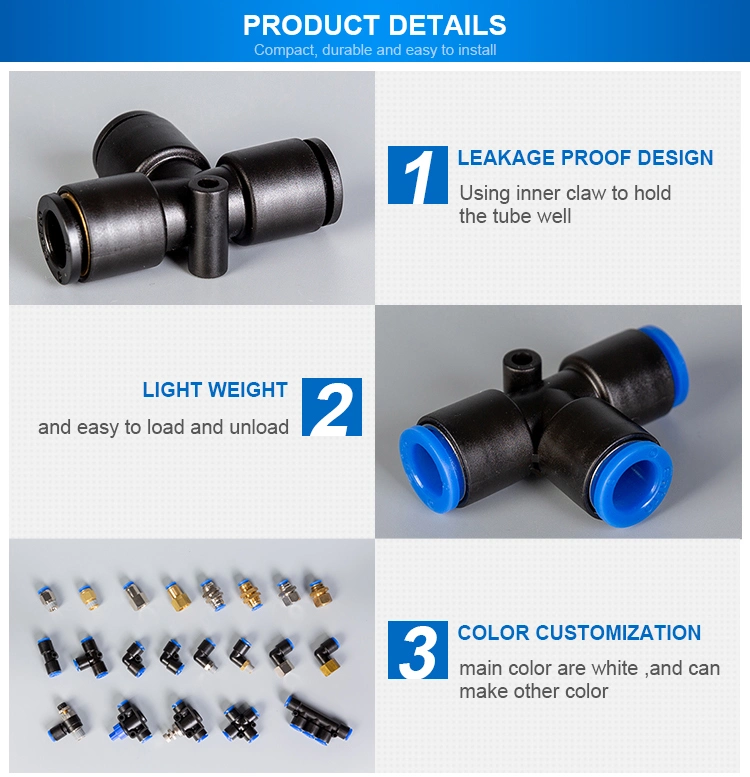 Factory Quick Tube Union Connector One Touch Pneumatic Fittings Plastic Push in Pneumatic Fittings