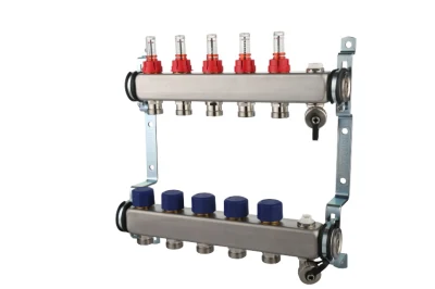 Stainless Steel 304 Manifolds with 16 Type Flow Meters. Brass Auto Air Vent, Brass Drain Valve and Outputs of The Eurocone Standard